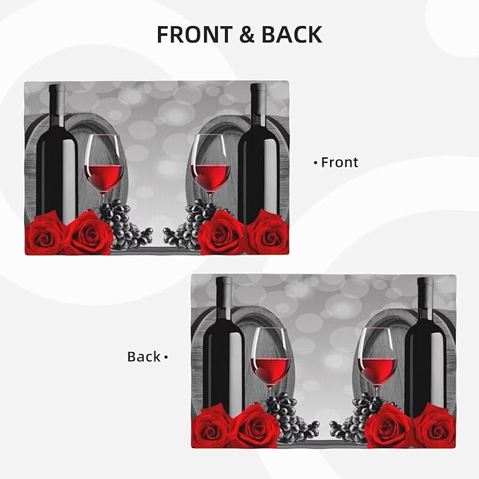 Wine Linen Table Placemats Set of 4 Red Rose Wine Barrel Print Placemat Indoor Outdoor Party Home Desktop Kitchen Dining Room Decoration 12x18 Inch