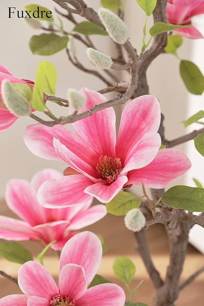 Artificial Magnolia Tree 40 inch, Artificial Flower Tree with Pot, Artificial Magnolia Flower is Realistic Real Touch, Flower Tree Home Decor for Living Room, Floor, Store and Hotel(Pink)