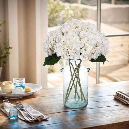 Kimura's Cabin 6pcs Faux White Hydrangeas Fake Flowers Artificial Silk Hydrangea Flower With Stems Bouquets Arrangement for Home Table Centerpieces Wedding Baby Shower Birthday Party Decoration(White)