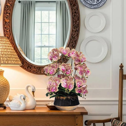 CXGS Orchids Artificial Flower Real Touch Faux Orchid in Large Ceramic Vase 23.6'' Realistic PurpleSpots Fake Phalaenopsis Floral Arrangements Centerpiece Table Home Indoor Decor