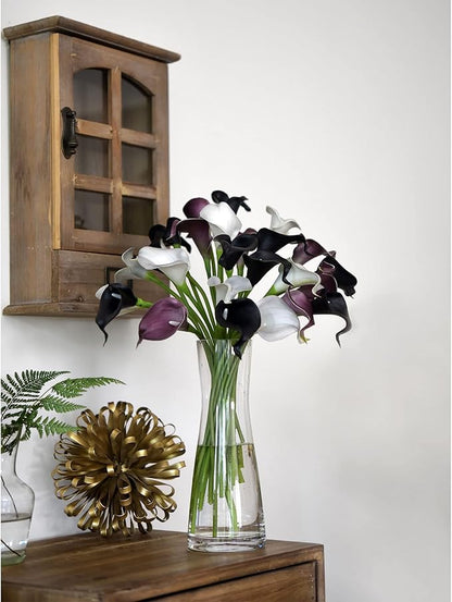 FiveSeasonStuff Real Touch Calla Lily Artificial Flowers Wedding Bridal Bouquet | Floral Arrangements | 15 Calla Lilies (Midnight Black)
