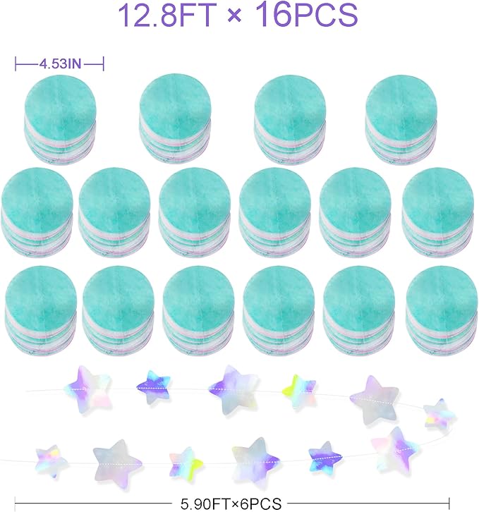 205Ft Pastel Party Decorations Circle Dot Backdrop Streamer Pastel Tissue Paper Polka Dots with Iridescent Star Hanging Garland for Birthday Wedding Bachelorette Engagement Baby Shower Party Supplies