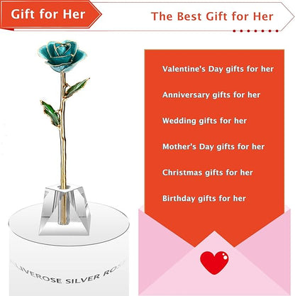 AliveRose Gold Rose,24k Gold Real Rose Gift for her, Long Stem Rose Made from Real Gold Rose for Anniversary Valentines Mothers Day Birthday (Teal Blue with Crystal Vase)