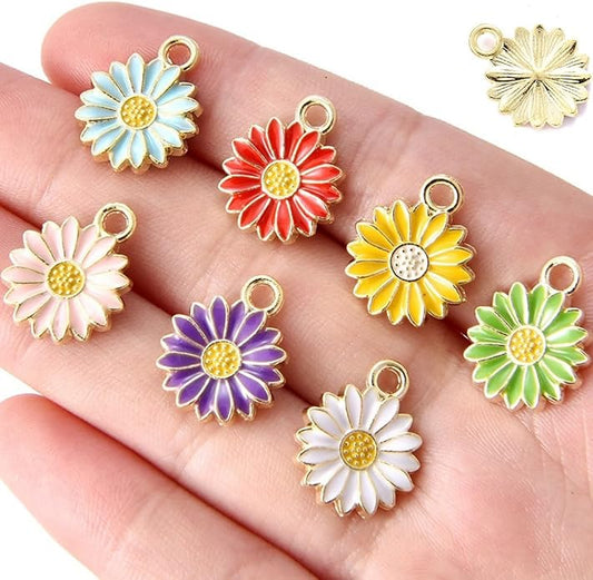 70Pcs 7 Colors Enamel Daisy Flower Charms for Jewelry Making Gold Plated Sunflower Charm Spring Summer Floral Pendant for Bracelet Necklace Earrings Keychains DIY Craft Supplies Accessories-13mm