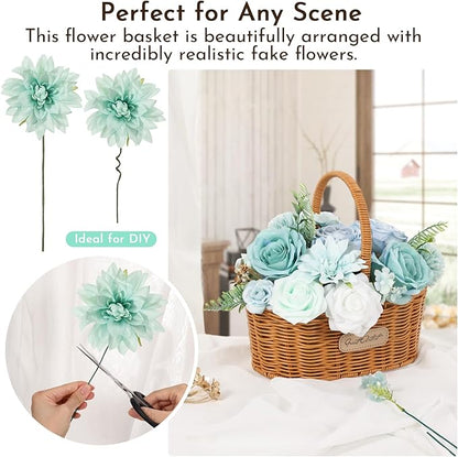 Artificial Flowers Combo Box Set Green Blue Bouquet Flowers for Wedding Centerpieces Arrangements Bridal Shower Party Decorations Fake Floral for Home