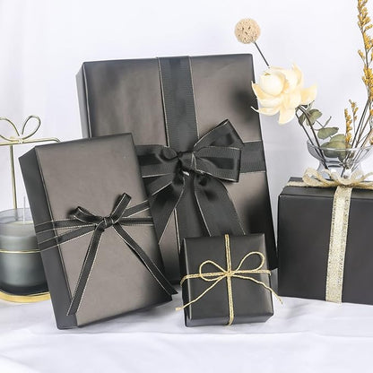 NESCCI Matte Metal Black Wrapping Paper, Solid Color Paper,Gift Wrapping Paper,Perfect for Wedding,Valentine's Day,Birthday, Christmas,Baby Shower,DIY Bouquet (17.5 Inches X 32.8 Feet)