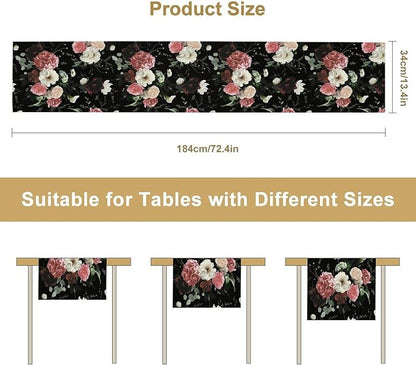 Floral Table Runner,Vintage Gothic Flowers Plant Prints Table Runner for Home Kitchen Table Decor Dining Coffee Room Party Decor 13x90 Inch
