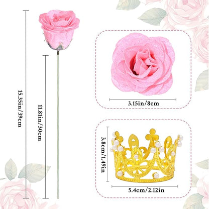Waipfaru Glitter Roses Bouquet, DIY Fake Flowers Bouquet, Birthday Gifts for Women Mom, 36 Pcs Pink Rose for Grandma Wife Girlfriend Valentines, Mothers Day, Anniversary, Graduation
