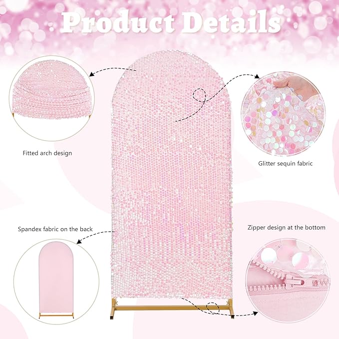 6FT Sequin Arch Backdrop Cover: White Iridescent Big Payette Shimmer Backdrop Covers for Party Wedding Decor