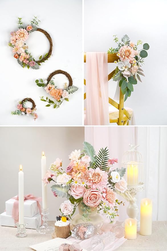Pink Artificial Flowers Combo Box Wedding Decor,Fake Flowers,Flowers for Decoration,Silk Flowers for Home Decor Indoor,Cake Flowers,Faux Flowers for Crafts