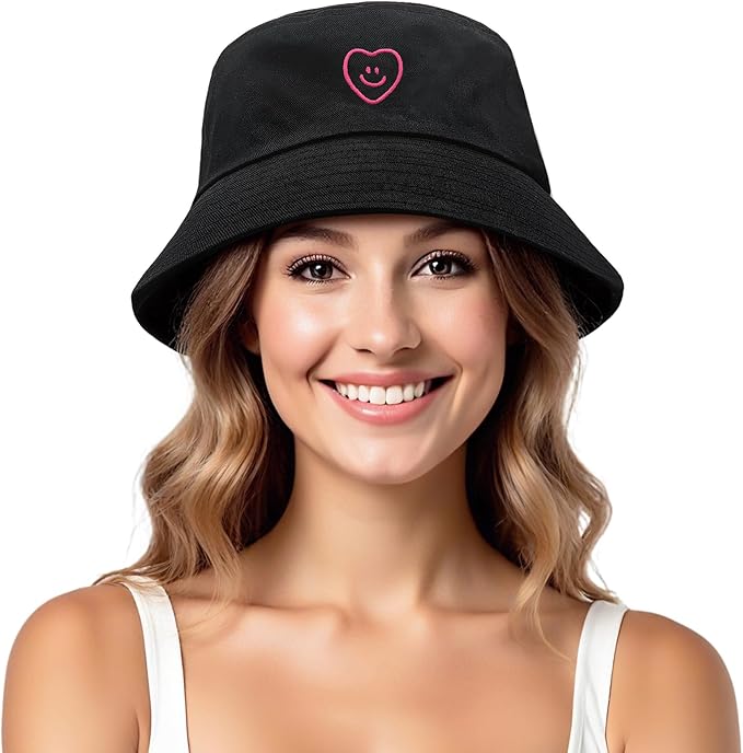 Fashion Embroidered Bucket Hat Cotton Summer Beach Sun Hat for Women Men Teen