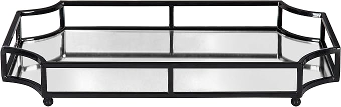 Kate and Laurel Ciel Metal Mirrored Ornate Scalloped Decorative Tray, Black