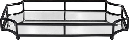 Kate and Laurel Ciel Metal Mirrored Ornate Scalloped Decorative Tray, Black