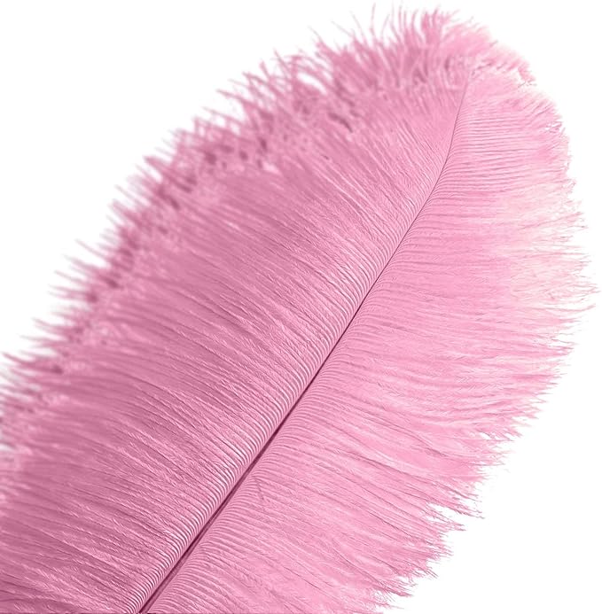 Piokio 10 pcs Pink Ostrich Feathers 14-16 inch(35-40 cm) Bulk for Wedding Party Centerpieces, Gatsby Decorations