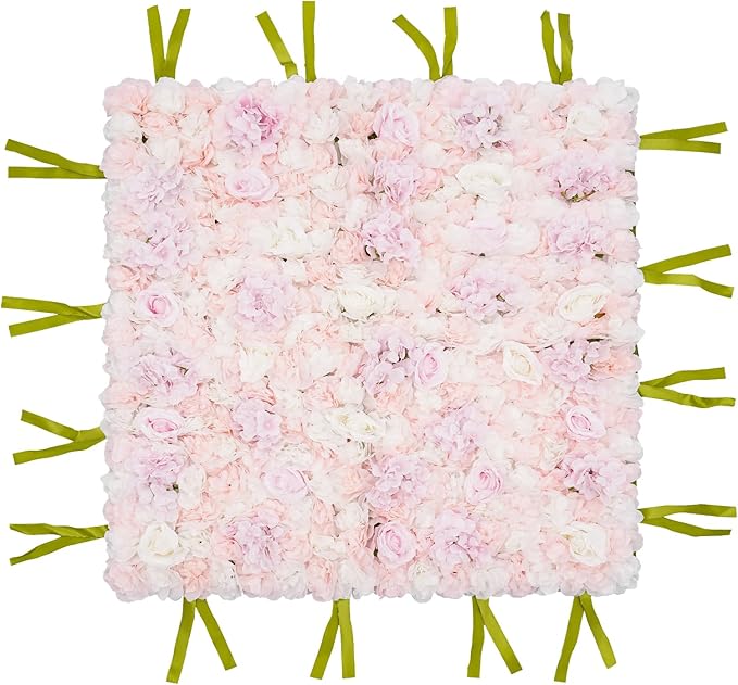 CNCEST Artificial Flower Wall Panels, Flower Wall Mat Silk Rose Flower Panels, Artificial Flower Wall Background (Green+White+Pink)