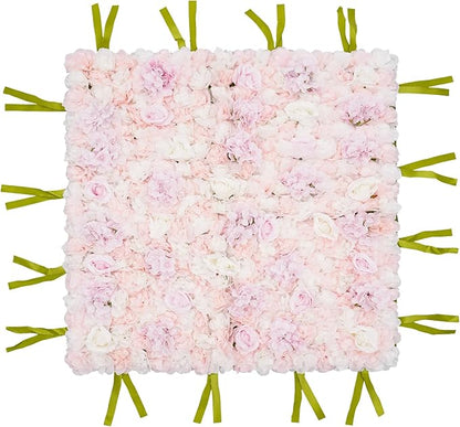 CNCEST Artificial Flower Wall Panels, Flower Wall Mat Silk Rose Flower Panels, Artificial Flower Wall Background (Green+White+Pink)