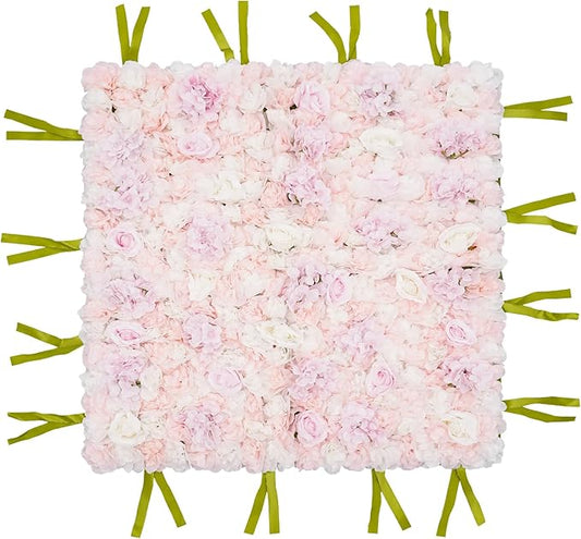 CNCEST Artificial Flower Wall Panels, Flower Wall Mat Silk Rose Flower Panels, Artificial Flower Wall Background (Green+White+Pink)