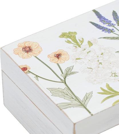 Small Decorative Box with Hinged Lid Wooden Handmade Keepsake Storage Box Floral Printed Jewelry Box Rustic Trinket Box - 7.9 x 6.5 x 3.4 Inches