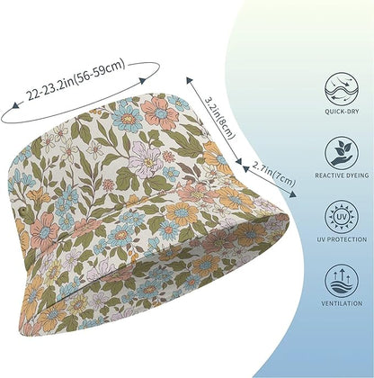 Wildflowers Floral Bucket Hat for Men Women, Summer Vacation Outdoor Travel Reversible Double Side Beach Caps Fisherman Hat