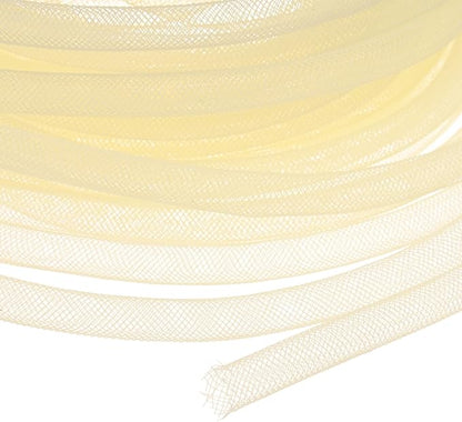 Mesh Tube Ribbon 25 Yards, 8mm Elastic Fabric Ribbons Mesh Tubing for Crafts/Gift Wrapping/Flower Bouquets/Wedding/Birthday/Holiday/Wreaths Christmas/Decoration[Cream Yellow]