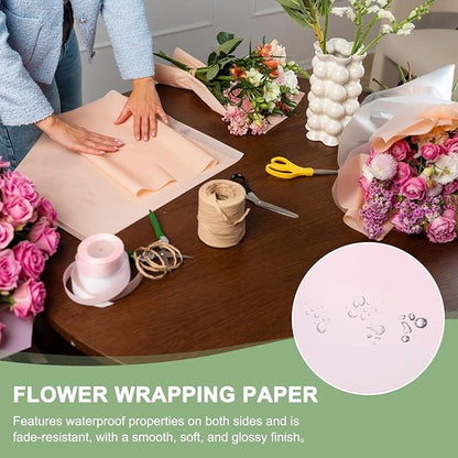 PATIKIL Flower Gift Wrapping Paper, 20 Sheets Waterproof Bouquet Paper Wrap Florist Supplies Packaging Floral Papers for Wedding DIY Craft Valentine Mother's Day, Light Pink