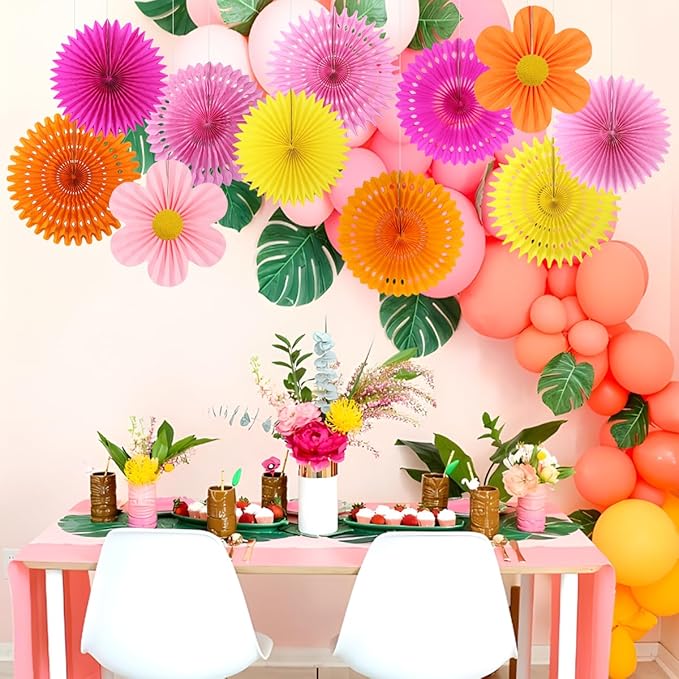 zilue Paper Fans Party Decorations Paper Flowers Decorations for Wall Classroom Floral Backdrop Baby Shower Birthday Party Flower Wall Decor Pack of 11 Pink Orange Yellow