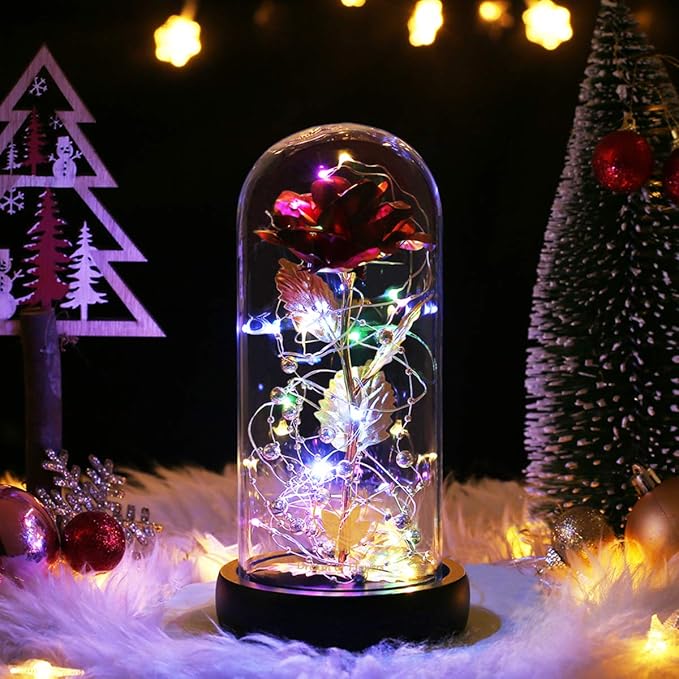 Christmas Flower Gifts for Women,Flowers for Delivery Prime,Flower Galaxy Artificial Flower Light Up Rose in A Glass Dome,Anniversary Valentines Birthday Xmas