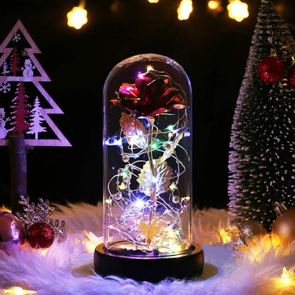 Christmas Flower Gifts for Women,Flowers for Delivery Prime,Flower Galaxy Artificial Flower Light Up Rose in A Glass Dome,Anniversary Valentines Birthday Xmas