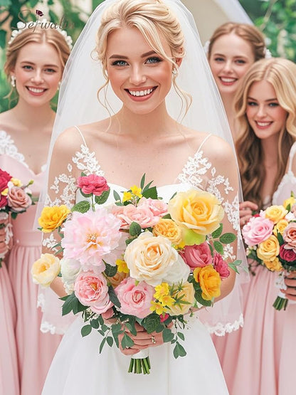 Serwalin Pink Artificial Flowers, Yellow Silk Fake Flowers for DIY Wedding Bridal Bouquets, Wedding Cake Flowers for Table Centerpieces Baby Shower Birthday Party Home Decorations