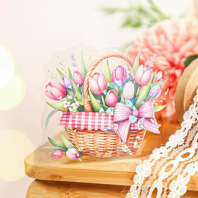 TIAMECH Picking Flowers PET Stickers - 72 Pcs Blooming Spring & Flower Charm Design, Waterproof Sticker for Journaling & Scrapbooking, Junk Journal Supplies, Ephemera & DIY Crafts