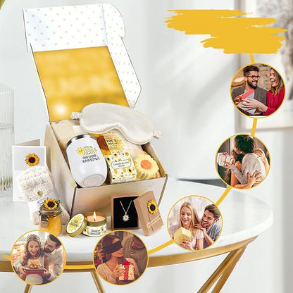 Sending Sunshine Christmas Gift for Women, Sunflower Christmas Gift Set for Mom, Care Package, Birthday Gifts Box,Thinking of You Gifts for Women, Friend, Sister, Mom with Inspirational Blanket
