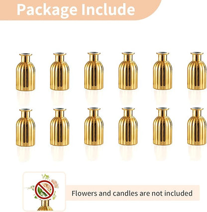 NUPTIO Bud Vases Small Gold: 12 Pcs Glass Vase Set in Bulk for Flowers - Mini Vintage Flower Bottle Single Vases for Wedding Table Centerpieces