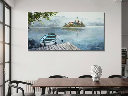 Ardemy Lake Canvas Wall Art Landscape Boat Pictures Wall Decor Living Room Scenic Artwork Painting Bedroom Ktchen Dining Room Home Office, 40"x20"