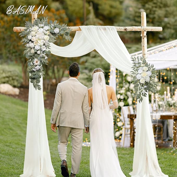 Arch Flowers with Drapes Kit (Pack of 3) for Wedding Ceremony Arbor and Reception Backdrop Decoration Wedding Welcome Signs Floral Birthday Party Decoration