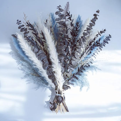 Pampas Grass Bouquet - Natural Dried Flower Arrangement, Mix Plants Eucalyptus Stems Bundle for Boho Table Centerpiece, Rustic Home Office Wedding Decor, or Gift