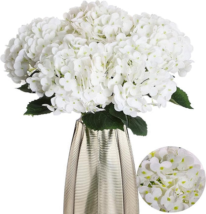 Kimura's Cabin 5Pcs 21inch Real Touch White Hydrangeas Flowers Realistic Hydrangea Artificial Flower with Stem Bouquet for Wedding Birthday Party Home Interior Dining Table Centre Decoration (White)