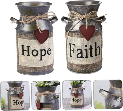 2pcs Vintage Style Flower Bucket Retro Iron Flower Container Decorative Empty Pot for Home Office Wedding Boho Style Decor