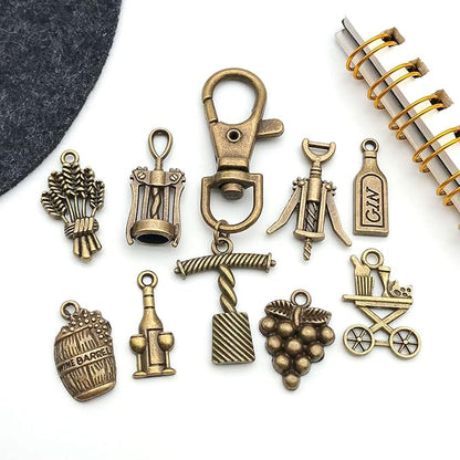 WOCRAFT 60pcs Antique Bronze Wine Bracelet Charms for Jewelry Making Sets DIY Necklace Bracelet Keychain Crafting Charms Kit Craft Supplies (SN871)