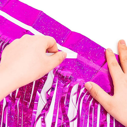 BRAVESHINE Hot Pink Tinsel Foil Fringe Curtains - 2Pcs 3.2x8.2ft Metallic Party Streamers Backdrop for Christmas Girl Birthdays Bridal Shower Bachelorette Engagement Hawaiian Luau Party Decorations