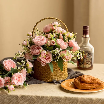Floweroyal 4 Bunches Peony Artificial Flowers Pink Flowers Silk Peonies Bouquets for Wedding Party Table Centerpieces Floral Arrangement Home Kitchen Decor.