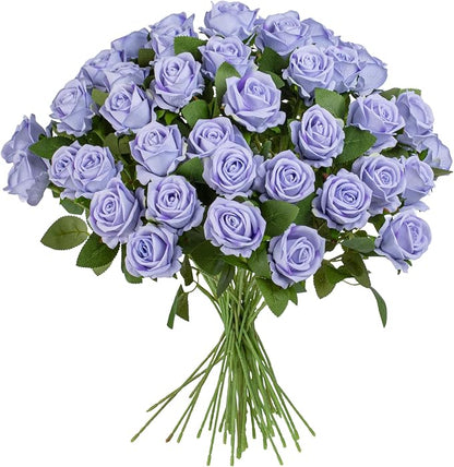 Fake Plants Roses Flowers Plastic Flowers Spring Decorations for Home Gifts for Gf Roses Artificial Flowers for Vase Fake Flowers Home Decor 19.6"(Light Purple 50PCS)