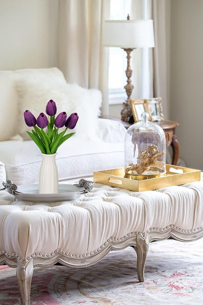 Briful 2 Packs Faux Flowers Artificial Tulips with Ceramic Vase, Poly Foam Purple Tulips Real Touch Flower Arrangement for Home Kitchen Wedding Centerpiece Decoration