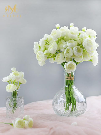 Meldel 32Pcs Ranunculus Artificial Flower, Faux Silk Mini Ivory White Ranunculus Flowers for DIY Bouquet, Bulk Fake Peony Wedding Filler Flowers for Centerpieces Arrangements Bridal Shower Decorations