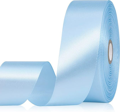 Light Blue Ribbon 1-1/2 Inch, 60 Yards Polyester Baby Blue Satin Ribbon for Gift Wrapping, Fabric Ribbon for Flower Bouquet Crafts Wedding Christmas Baby Shower