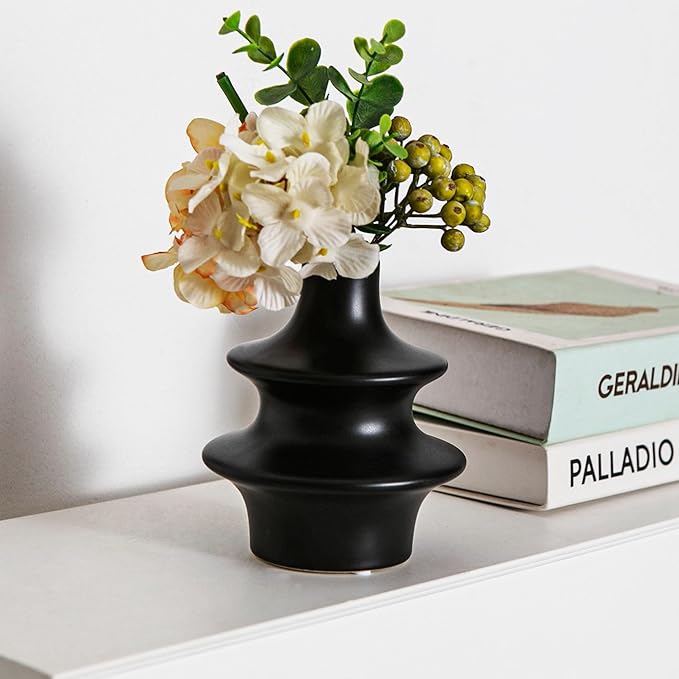 Modern Ceramic Vase Set, Small Matte Black Vases for Home Decor, Minimalist Vase for Entryway, Living Room Decoration, Table Centerpieces