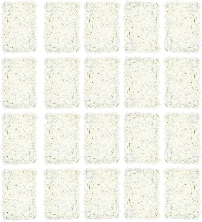 3D Flower Wall Panel, 20pcs White Artificial Floral Wall Backdrop, Realistic Silk Flower Backplanes, Roll Up Fake Flower Background for Valentines Wedding Party Photo Arrangement Decor