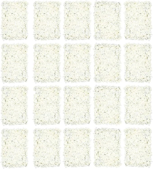 3D Flower Wall Panel, 20pcs White Artificial Floral Wall Backdrop, Realistic Silk Flower Backplanes, Roll Up Fake Flower Background for Valentines Wedding Party Photo Arrangement Decor