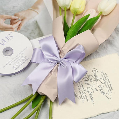 Lilac Mist Satin Ribbon, Double Faced 1-1/2 Inch X 25 Yards Lilac Mist Ribbon, Premium Satin Ribbon for Gift Wrapping, Crafts, Hair Bow Making, Sewing, Flower Bouquet, Wedding Party Decor