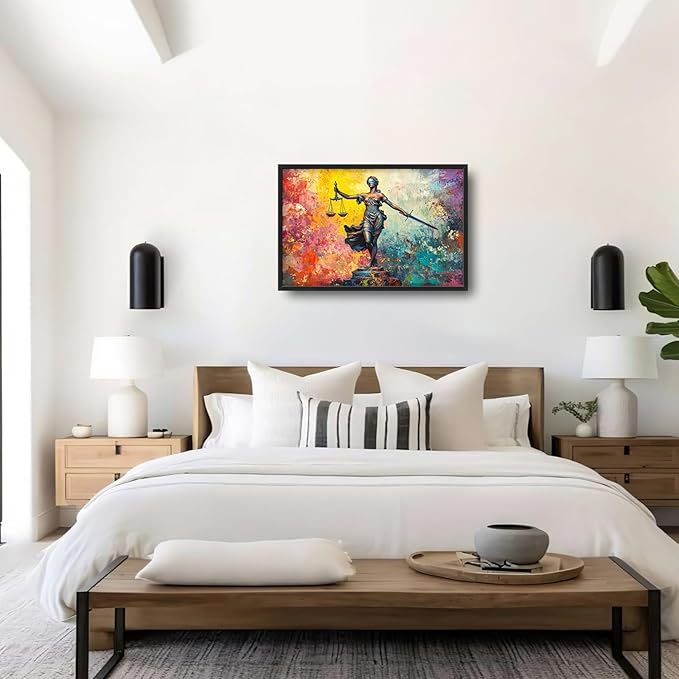 Extra Large Lady Justice Framed Wall Art for Living Room,Oversized Scales of Justice Pictures Wall Decor,Abstract Colorful Canvas Print Painting Modern Artwork Bedroom Office Bathroom 36L x 24W