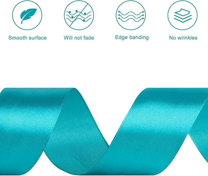 1-1/2 Inches 50 Yards Peacock Blue Satin Ribbon, Solid Fabric Ribbon Roll for Flower Bouquets, Gift Wrapping, Wedding, Handmade Crafts